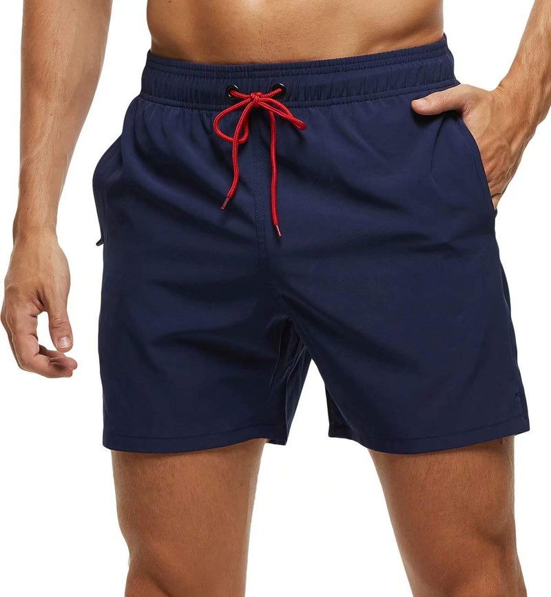 Tyhengta Mens Swim Trunks Quick Dry Stretch Shorts with Zipper Pockets and Mesh Lining Navy 34 - Image 1